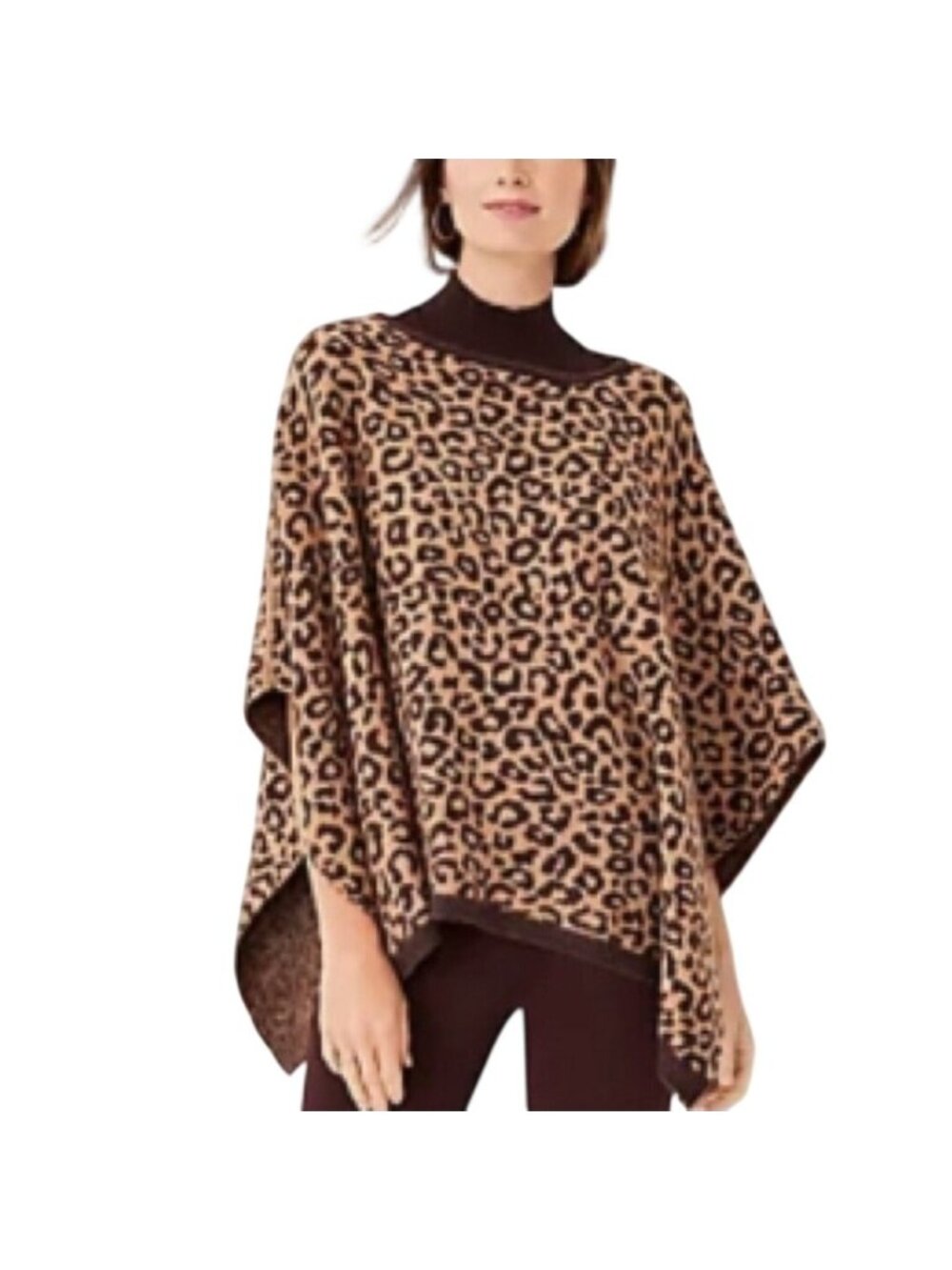 Ann Taylor Leopard Print Wool Blend Poncho Sweater Womens Medium Large New